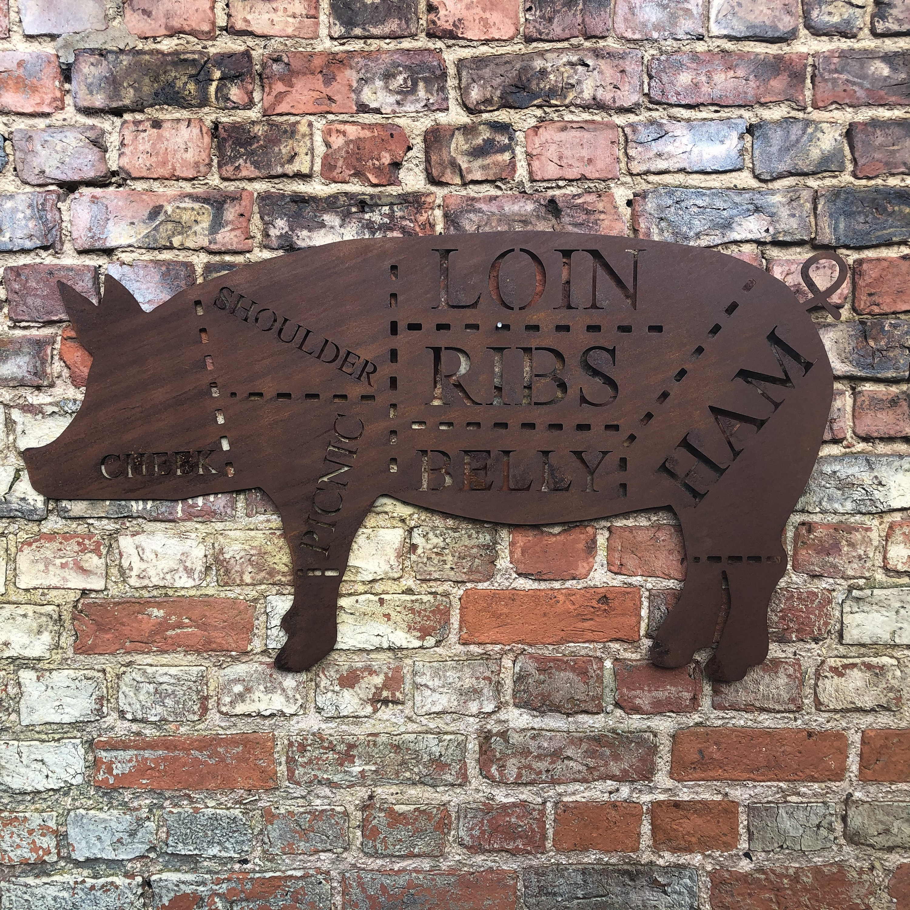 Large rusty PIG Sign Metal Shop Home Ornament Farmyard Butchers Animal