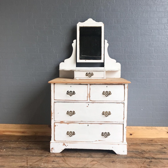 Vintage Dressing Table Chest Of Drawers Mirror Bedroom Dresser Storage Shabby