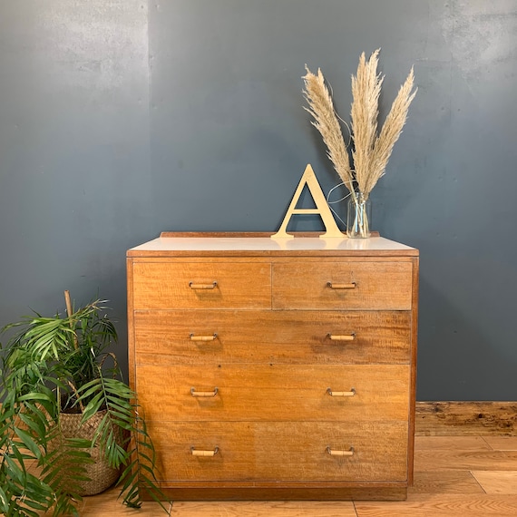 Vintage Retro MOD Chest Of Drawers Unit Sideboard Mid Century Bedroom Bamboo