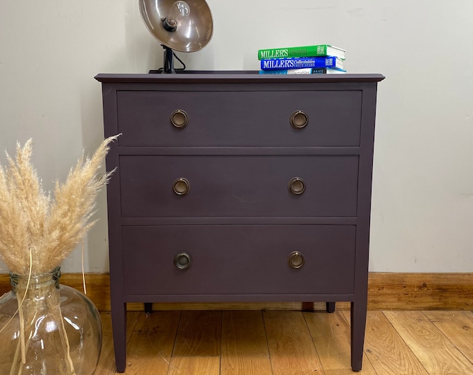 Vintage Chest Of Drawers / Painted Drawers/ Rustic Chest Of Drawers / Purple