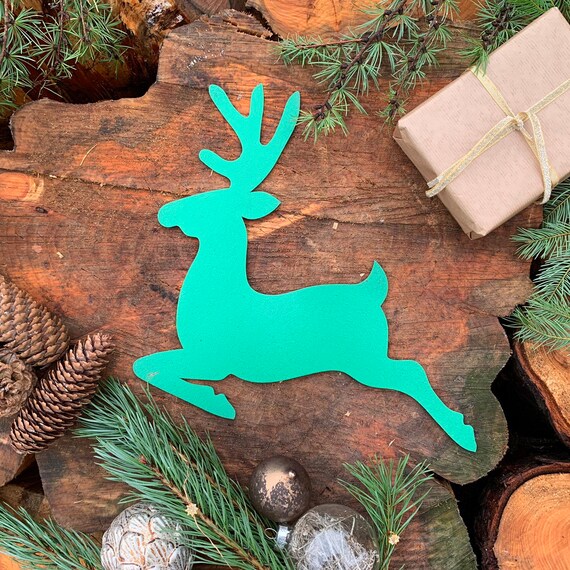 Rustic GREEN REINDEER Christmas deer Sign Metal Plaque Home decoration Nordic Rustic