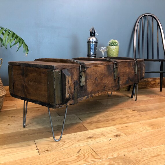 Vintage Trunk Chest box Rustic Pine Industrial Coffee Table Shabby Chic Storage