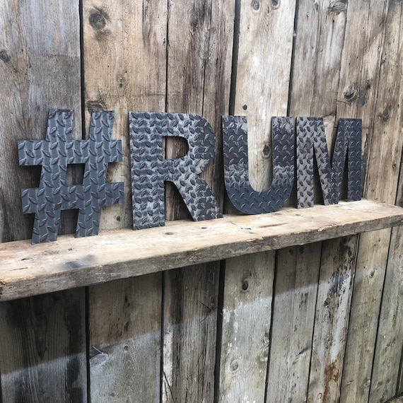 RUM INDUSTRIAL LETTERING Letters Metal Shop Home Sign Rustic Food Drinks Cafe Bar