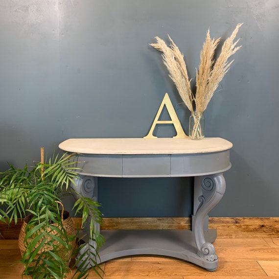 Vintage Antique Demi Lune Table Sideboard Upcycled Console Rustic Painted