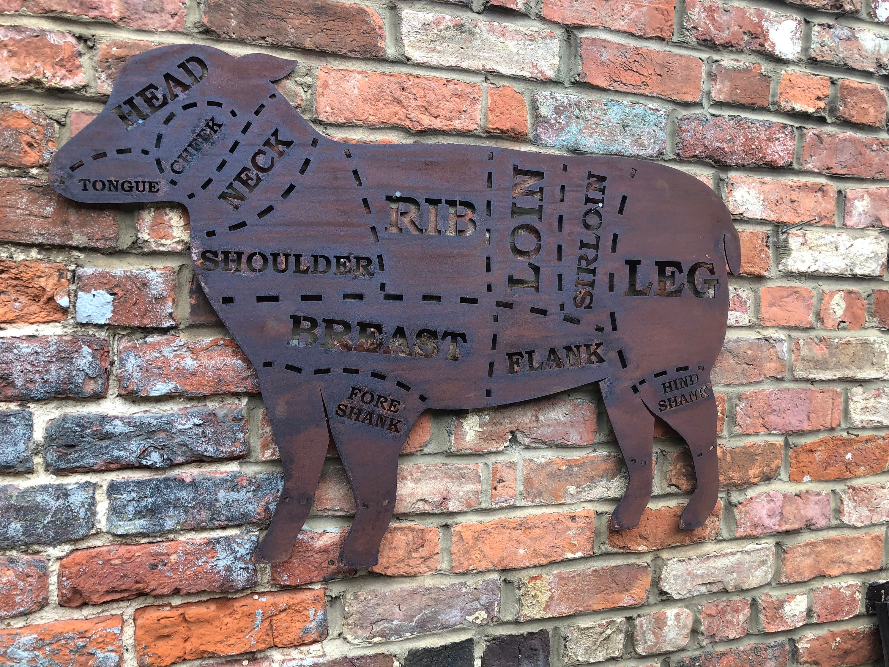 Large RUSTY METAL LAMB Sign , Metal Shop Home sign , garden Ornament