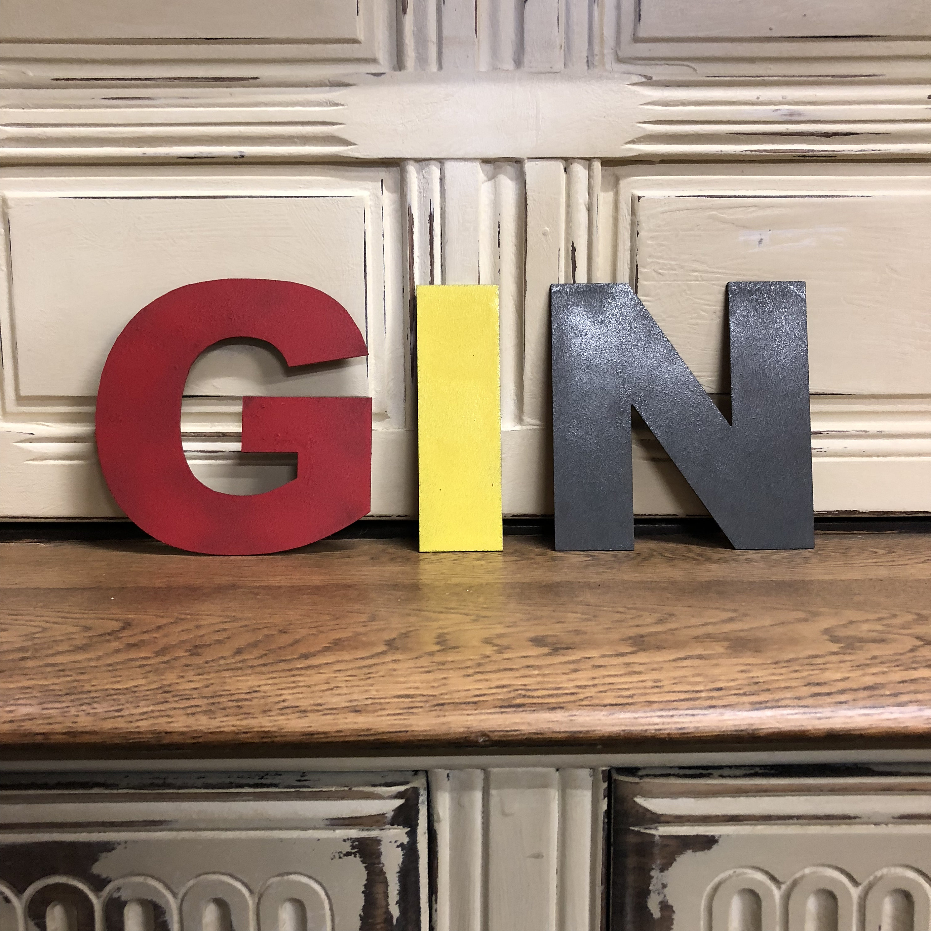 Rusty 5 coloured metal alphabet letters, shop signage ...
