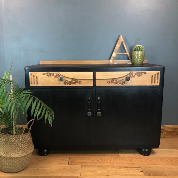Rustic Retro Shabby Chic Painted Sideboard Cupboard Drawers Vintage Black