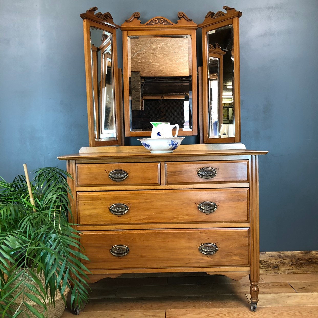 Vintage Chest Of Drawers Satin Wood Shabby Chic Rustic Bedroom