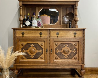 Antique Oak Dresser / Rustic Kitchen Dresser / Arts And Crafts / Display Cabinet