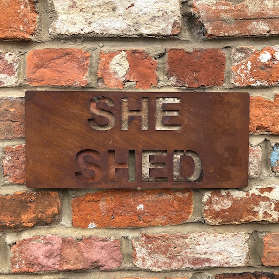 Rusted SHE SHED Plaque Word Sign Metal Kitchen Christmas Birthday Present Gift For Mum Mother Wife Her Lady Women Girlfriend Novelty