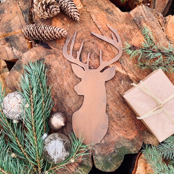 Rustic RUSTY STAGS HEAD Metal Christmas Decoration Antlers Sign Metal Shop Home
