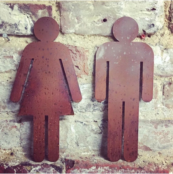 Rusty metal Man and lady ladies and gentlemen toilet door plaques wall decor home shop sign signage