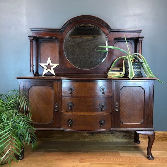 Vintage Antique Sideboard Buffet Server Mirror Mahoga Cabinet Cupboard Drawers