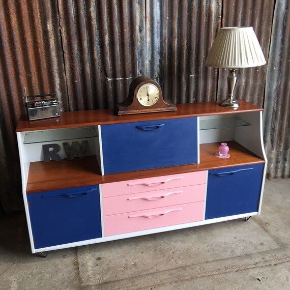 Vintage Retro Low Sideboard Mid Century Upcycled Hairpin Legs Funky Pop