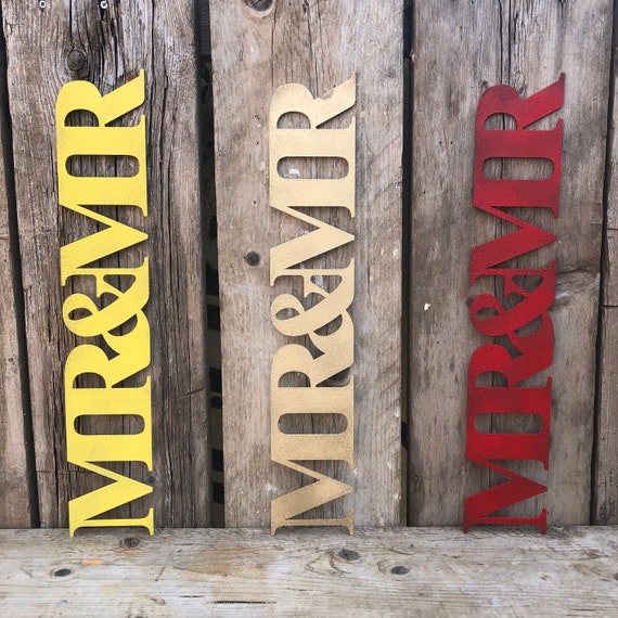 Rustic colourful MR AND MR sign decoration ornament home & wedding love hope shabby chic