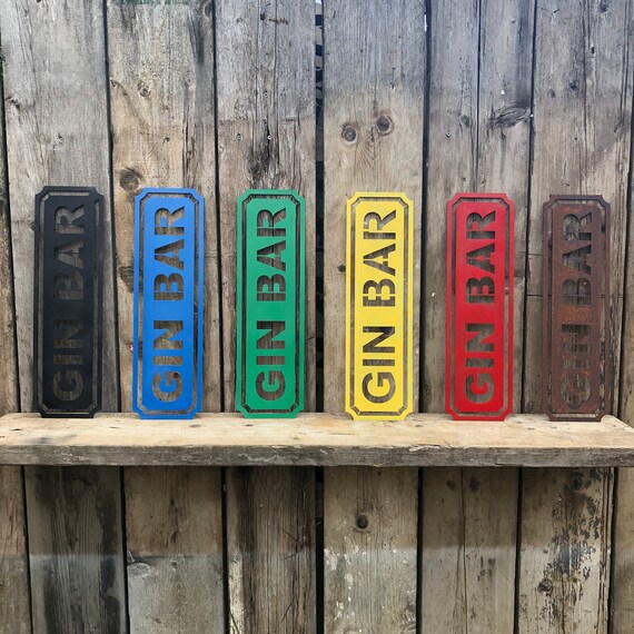 RUSTIC colourful GIN BAR Word Sign Metal Shop Home Rustic Pub Cafe Bar Cocktails Drinks