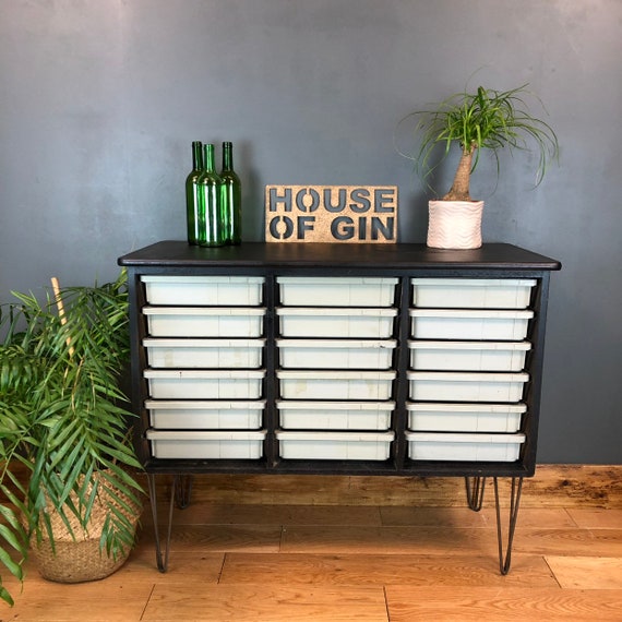 Vintage School Art Drawers Upcycled Mid Century Sideboard Retro Painted Black