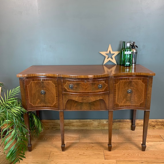 Vintage Serpentine Sideboard Hallway Table Console Mahogany Cupboard Drawers