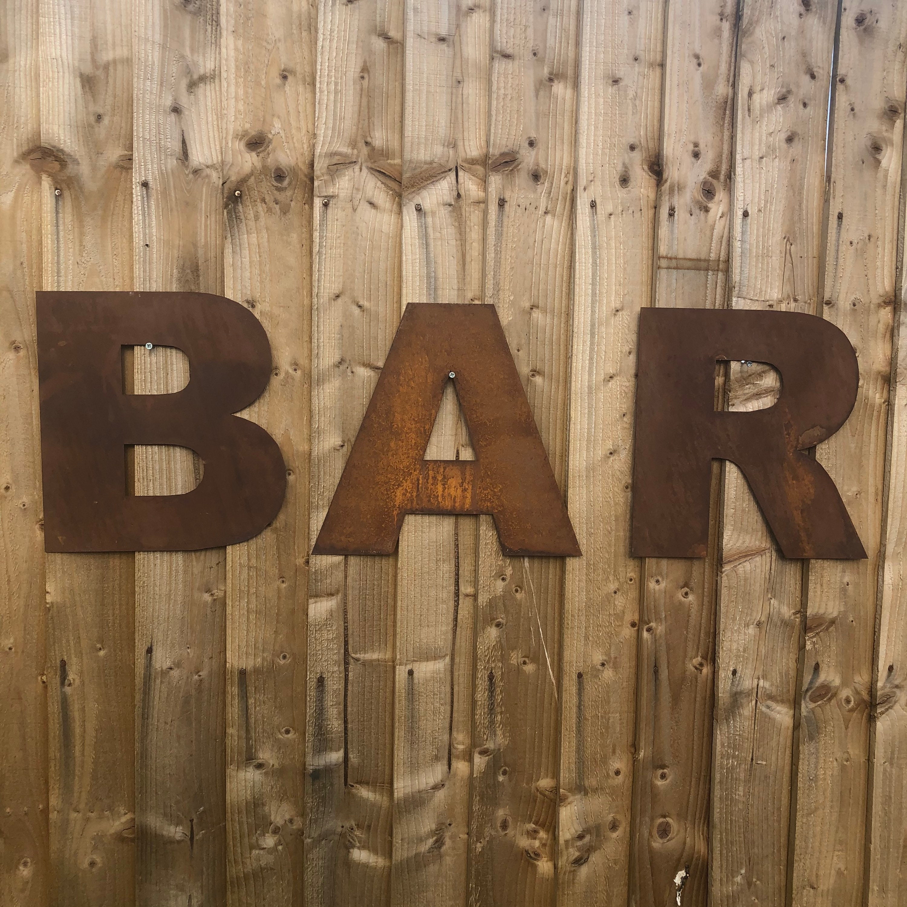 GARDEN BAR SIGN Rusty Metal Letters Home Bar Sign Garden Etsy UK