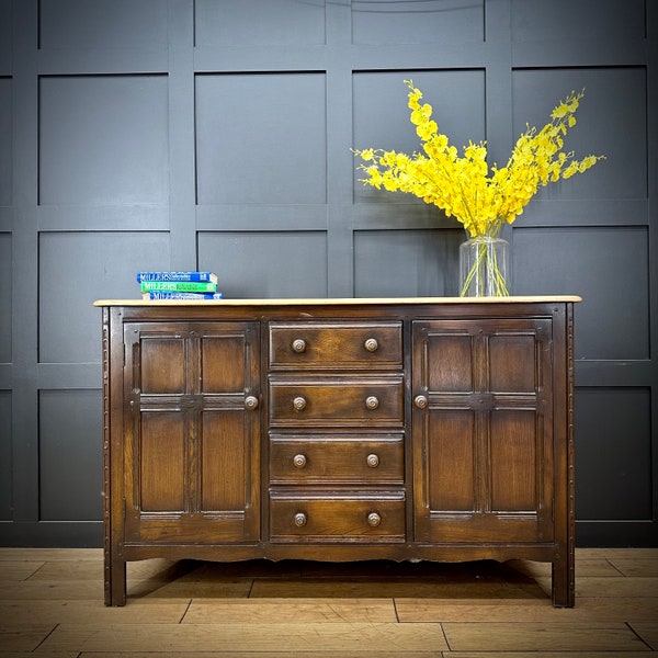 Large Vintage Ercol Sideboard - Cocktail Cabinet - Elm Cupboard - Retro