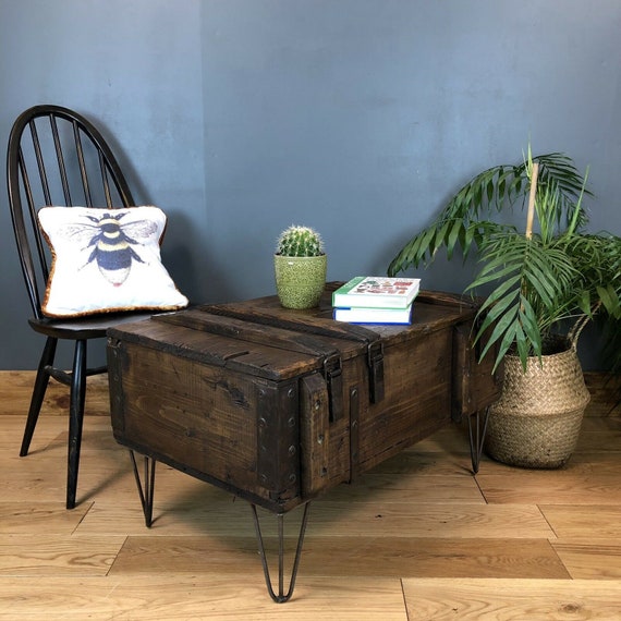 Rustic Small Pine Industrial Coffee Side Table Hairpin Legs Vintage Shoe Storage