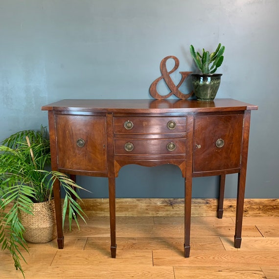 A Antique Sideboard Serpentine Mahogany Cupboard Drawers Buffet Server