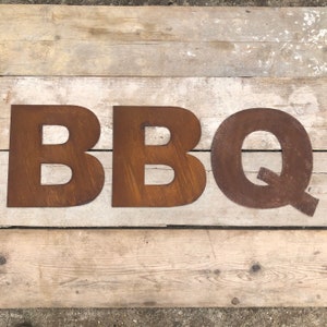 Garden BBQ Sign In Rusty Metal Letters , Great For Any Home Garden BBQ Area