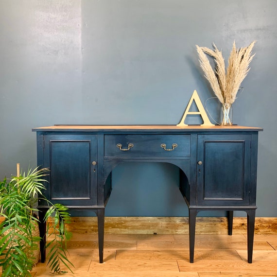 Antique Sideboard Serpentine Mahogany Cupboard Drawers Buffet Server Black Desk