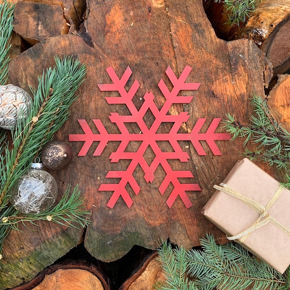 Rustic Shabby Chic RED Nordic SNOWFLAKE Sign Metal Shop Christmas decoration