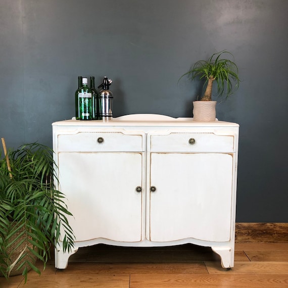 Vintage Cupboard Drawers Sideboard Painted Shabby Chic White Rustic Distressed