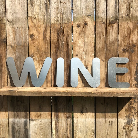 WINE Lettering Letters GALVANIZED Metal Shop Home Bar Drinks Sign Rustic Deco