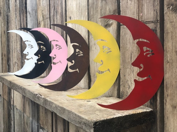 Shabby Chic Rustic Coloured Metal MOON Garden Ornament Sign plaque home Decoration