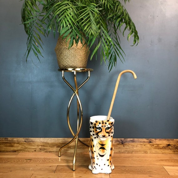Retro Kitch Vintage Mid Century Leopard Umbrella Stand Ornament China Porcelain