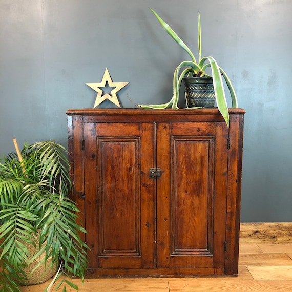 Antique Double Cupboard Rustic Vintage Old Pine Storage Shabby Chic