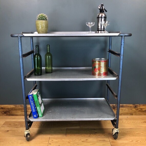 Upcycled Old Industrial Prison Trolley Sideboard Drinks Vintage Shelving Unit