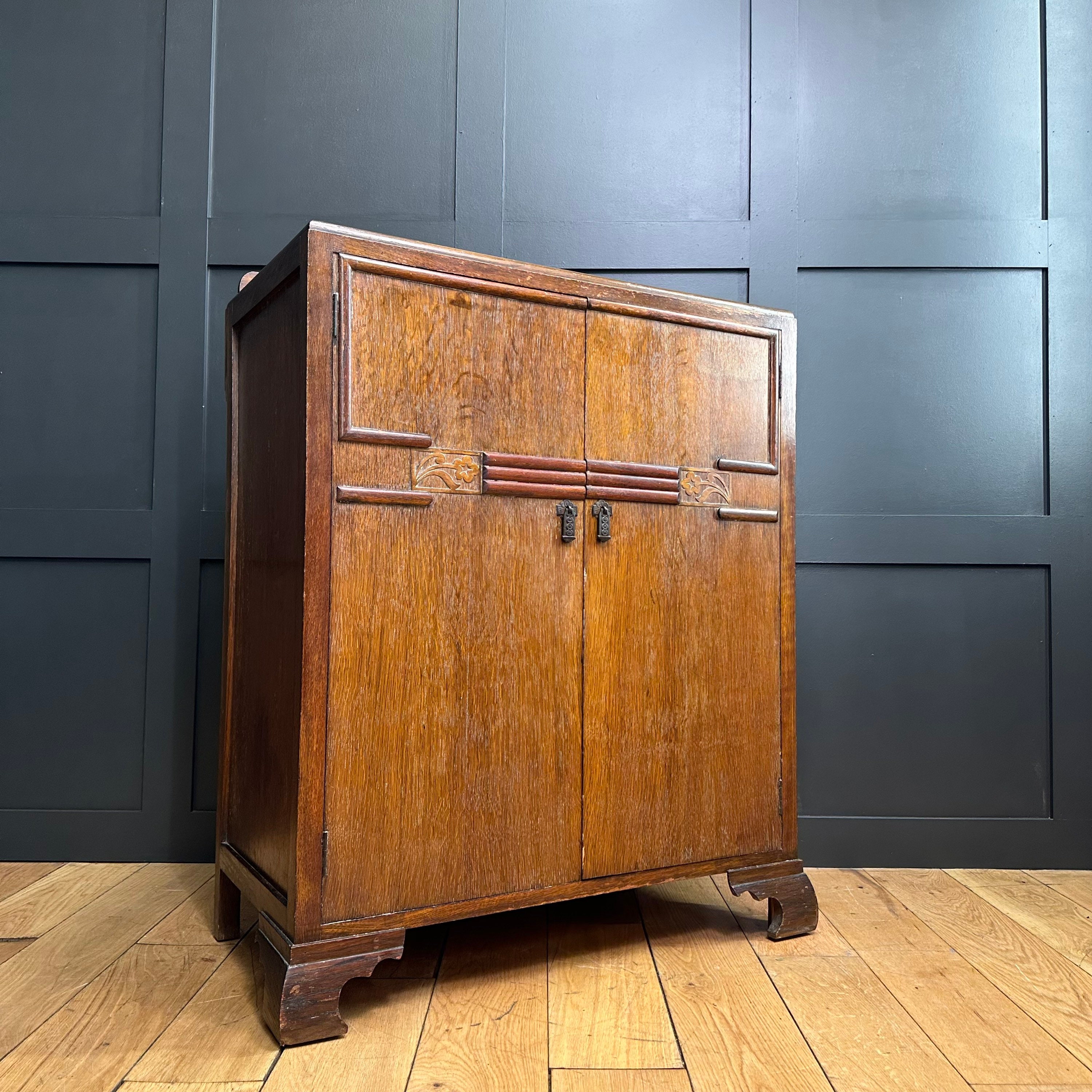 Art Deco Oak Linen Cupboard / Vintage Oak Cupboard / Storage Etsy UK