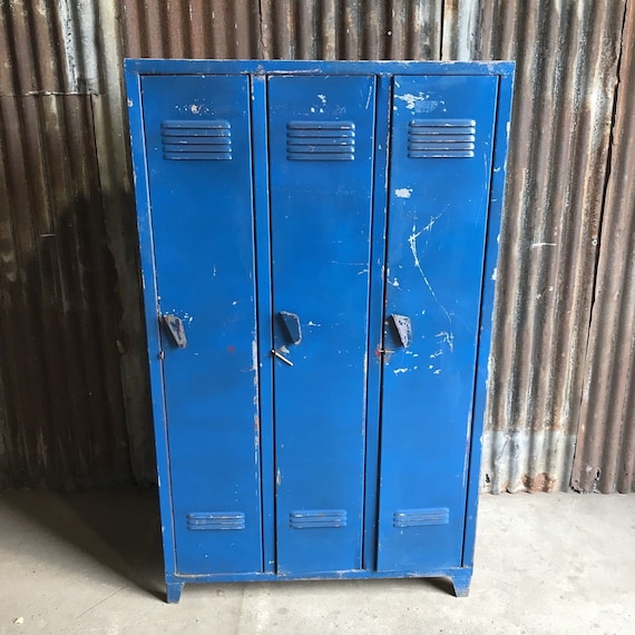Triple Industrial Vintage Lockers, Factory Loft Funky Retro 3 Door Wardrobe