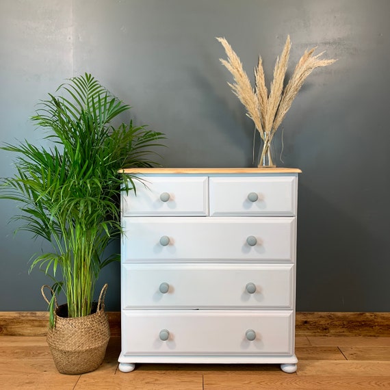 Vintage Upcycled Shabby Chic Chest Of Drawers Painted Off White Pine Rustic