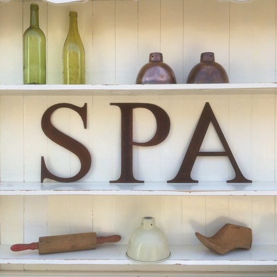SPA Rusty metal word letters, shop home sign house name, lettering, rusted, industrial, vintage, numbers, pub, bbq