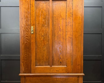 Antique Pitch Pine Single Wardrobe Bedroom Storage Cupboard Drawer
