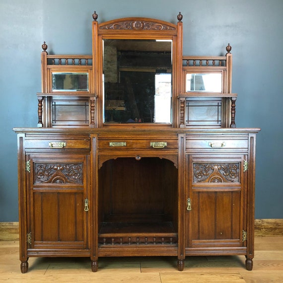 Antique Buffet Server Sideboard Mahogany Cupboard Rustic Art Nouveau Dresser