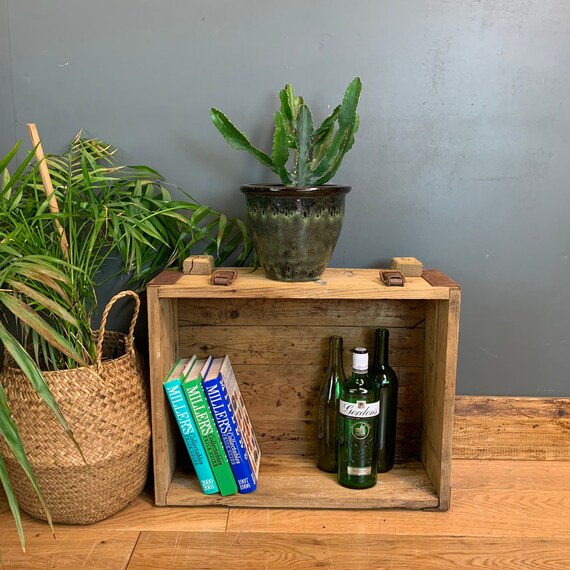 Vintage Reclaimed Army Pine rustic Trunk Box Planter Dog Wall Shelf industrial