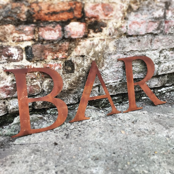 BAR Rusty metal word letters, shop home sign house name, lettering, rusted, industrial, vintage, numbers, pub, barbers
