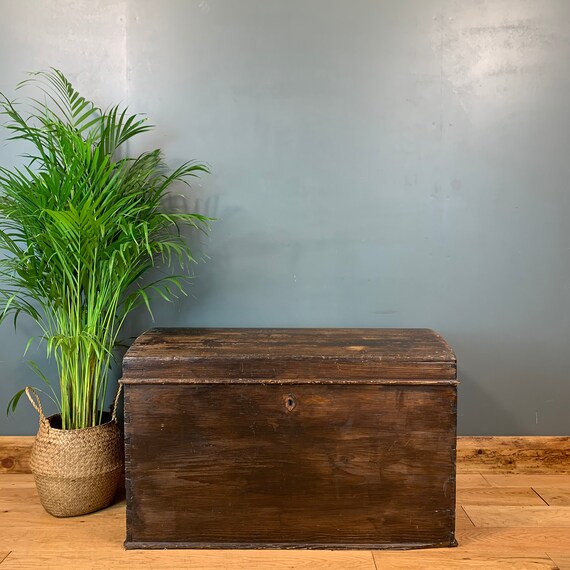 Vintage Antique Pine Travelling Dome Top Trunk Chest Blanket Box Rustic Storage