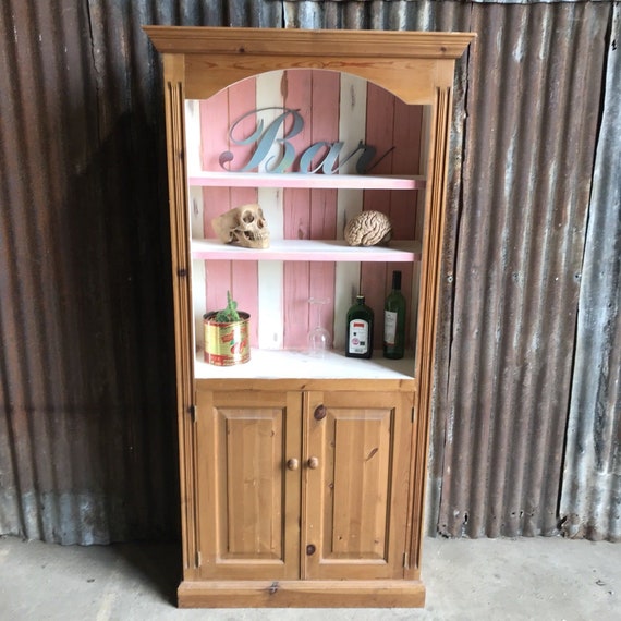Pretty Pine Cupboard Bookcase Shelves Dresser Painted Shabby Chic Pink White