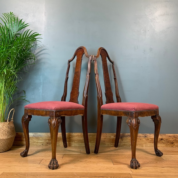 Pair Of Antique Solid Mahogany Chairs Stools Seat Seating Dining Late Edwardian