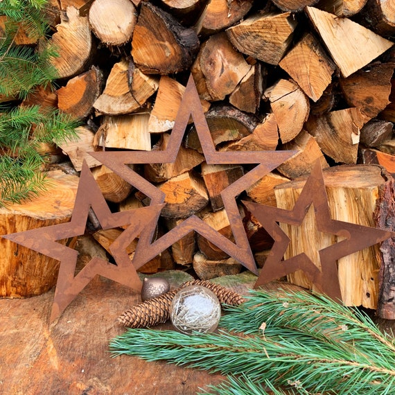 Rustic 3 X rusty STARS mantle CHRISTMAS SHAPE Sign Metal Nordic decoration