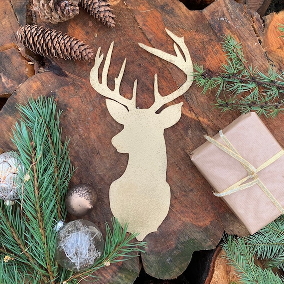 Rustic Gold STAGS HEAD Metal Christmas Decoration Antlers Sign Metal Shop Home