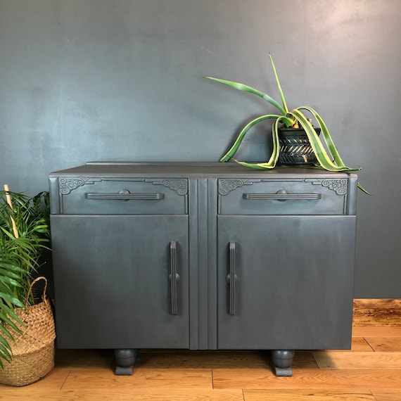 Vintage Painted Upcycled Shabby Chic Sideboard Cabinet Cupboard Boho Grey Rustic