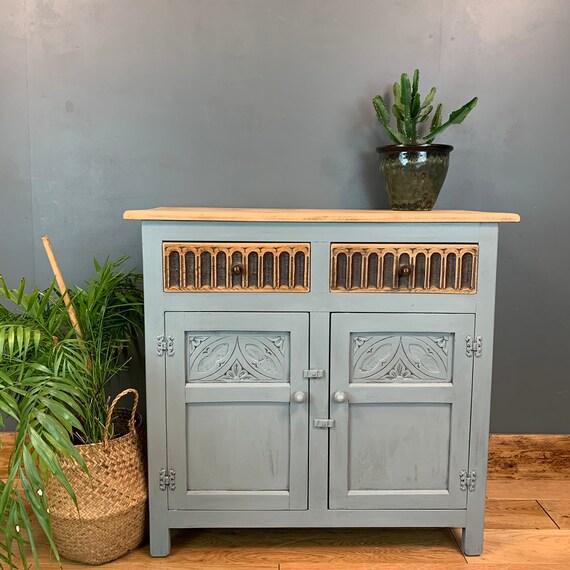 Vintage Cupboard Drawers Sideboard Painted Shabby Chic Rustic Light Blue/grey